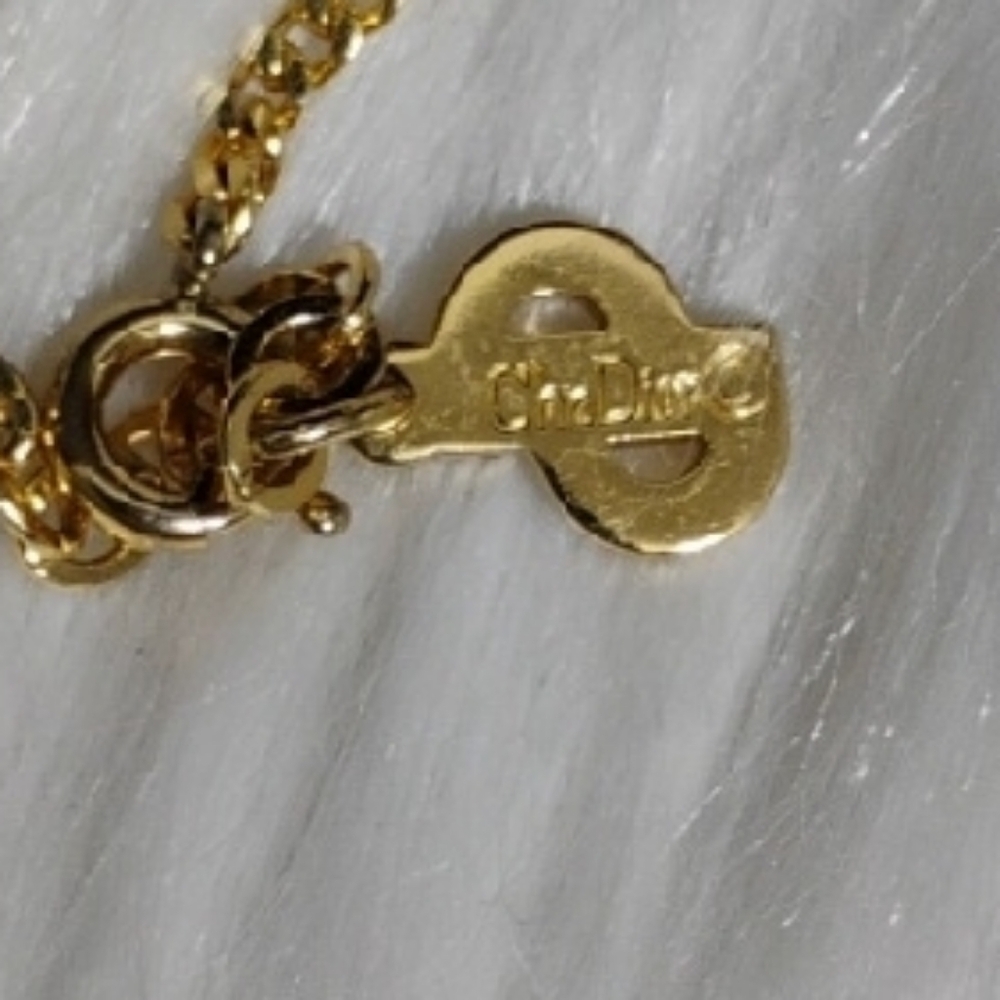 SALE! Authentic Dior CD Plated Gold W Crystal Details Pendant Necklace - Picture 8 of 15
